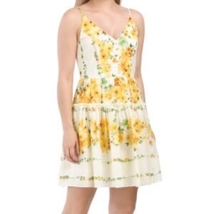 Taylor Women’s Size 10 Floral Print Sleeveless Cotton Minidress Yellow Green NWT
